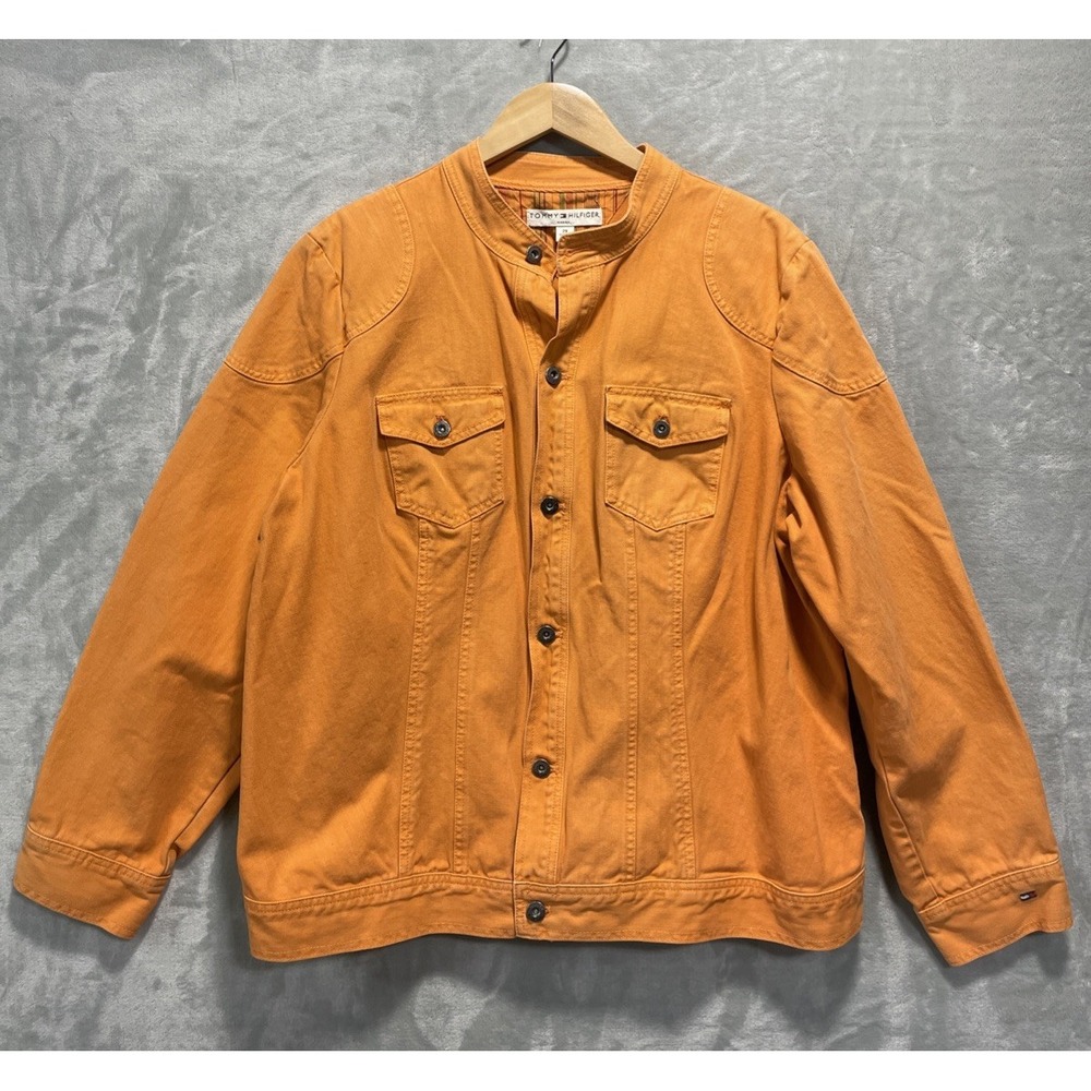 VINTAGE Y2K Tommy HIlfiger Jacket Womens 2XL Orange Denim Pocket 100% Cotton